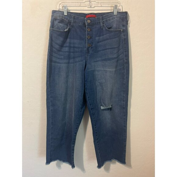 Jennifer Lopez Sz 14 Straight Crop Frayed Hem Button Fly Boho - Picture 2 of 8